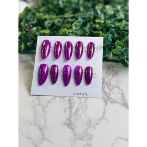 Purple Shimmer Almond -Handpainted/Designed Reusable Press on Nails